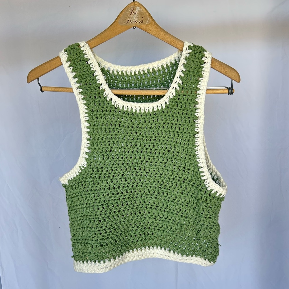 Super Cute Vintage Green Hand Knit Sweater Vest size S